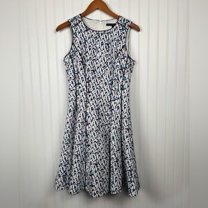 White House Black Market White Black Blue Red Sleeveless Dress Women’s Size 6